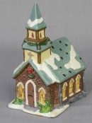 Large Christmas Village Scene With Church, Shops & Figurines - 17 Piece