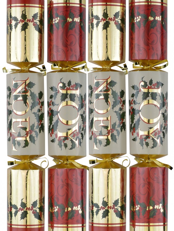 Gold, Cream & Red Noel & Joy Luxury Christmas Cracker Bon Bons - 10 x 36cm