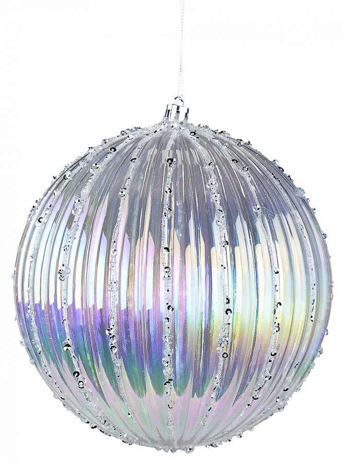 15cm Iridescent Tint Pumpkin Textured Ball Bauble With Silver Sequins