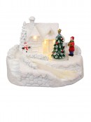 Snowy Winter Home With River Scene With LED Lights & Animated Tree - 13cm