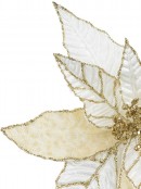 Gold Glittered White & Cream Poinsettia Decorative Christmas Floral Pick - 28cm