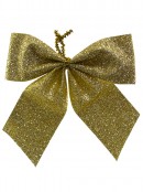 Gold Glittered Christmas Tree Bow Decorations - 6 x 80mm
