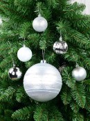 32x 60mm & 15cm Silver Matte, Shiny, Pearl & Glitter Christmas Baubles