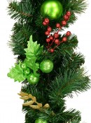 Decorated With Red Poinsettia, Mistletoe, Foliage & Baubles Pine Garland - 2.3m