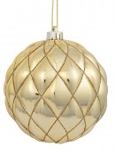 Shiny Gold With Diamond Pattern Convex Textured Large Baubles - 2 x 15cm
