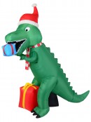 Green T-Rex Dinosaur Inflatable With Santa Hat & Gifts - 2.1m