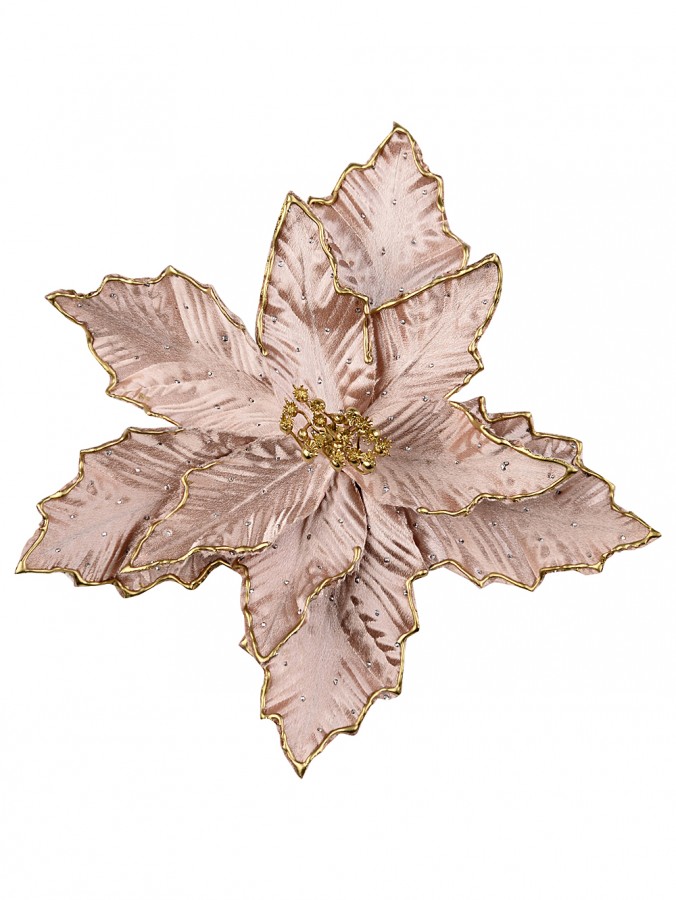 28cm Rose Gold With Silver Diamantes Poinsettia Christmas Tree Clip Pick