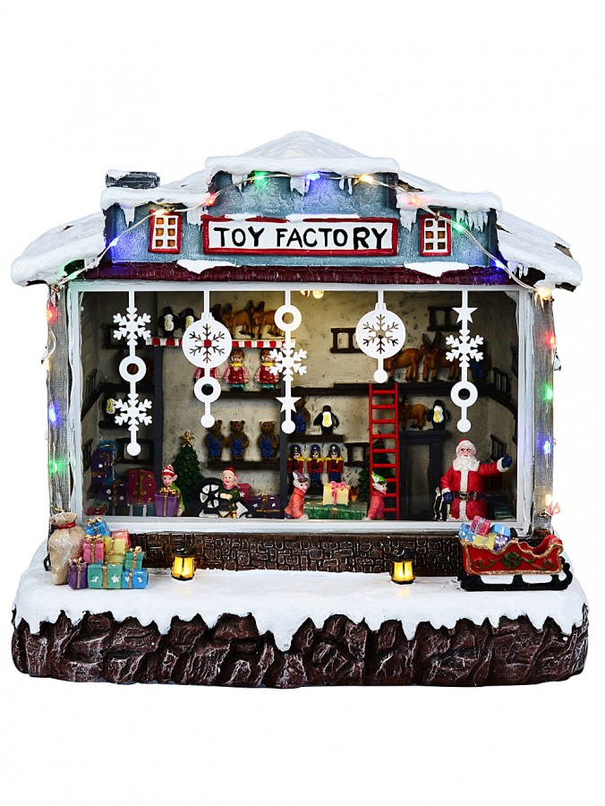 Santa Toy Factory With Animated Elves LED Christmas Village Scene - 26cm