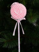 38cm Pink & White Lollipop Swirl With Satin Bow Long Christmas Stem