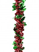 2.7m Shiny Red Ribbon Look & Green Holly Leaf 4ply 90mm Tinsel Garland