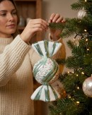Teal & White Wrapped Sugar Ball Whimsical Statement Ornament | 27cm