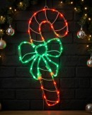 52cm Outdoor Candy Cane & Bow LED Noodle Rope Light Motif