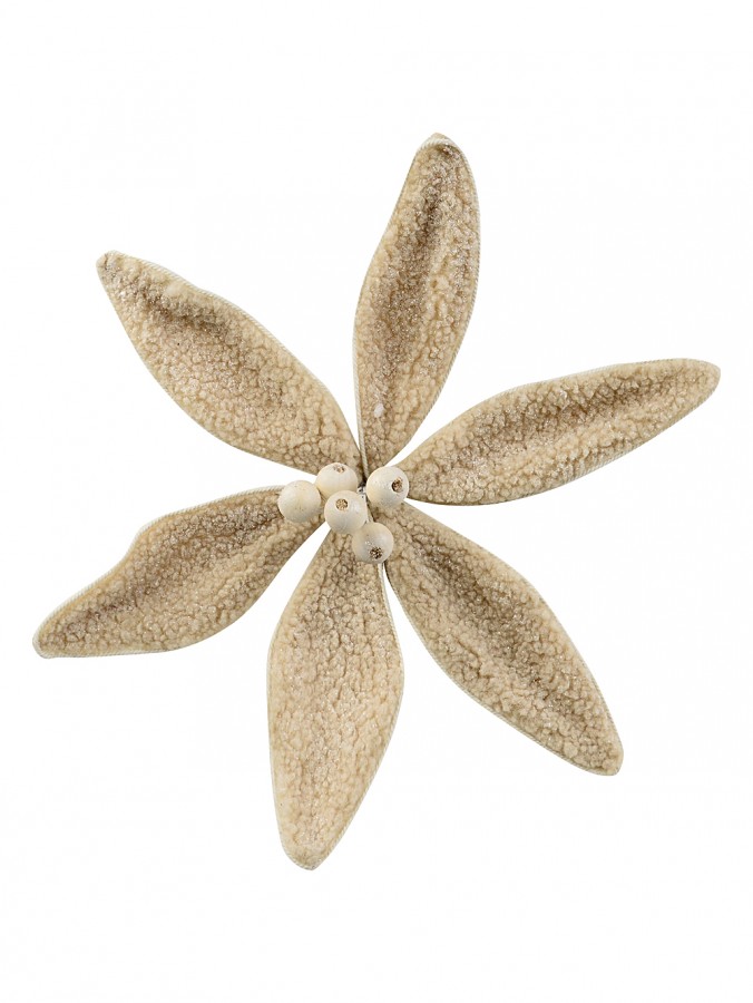30cm Light Brown Wool Natural Poinsettia Flower Christmas Tree Clip Pick
