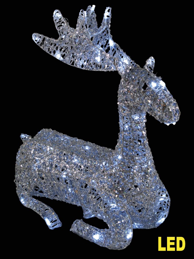 LED Silver Glittered Sitting Deer Light Display - 43cm
