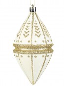4x 14cm Ivory & Silver Oval Finial Baubles With Gold Glitter Embellishment
