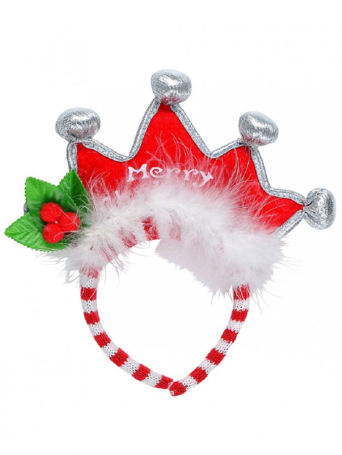 Merry Christmas With Holly Leaf & Berry Tiara Headband - One Size Fits Most