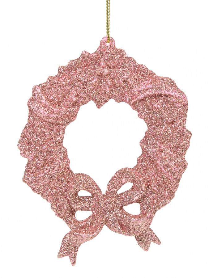 Pink Glitter Wreath With Bow Christmas Tree Hanging Decoration - 12cm