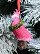 80mm Pink Little Cockatoo With Wreath Resin Christmas Tree Ornament
