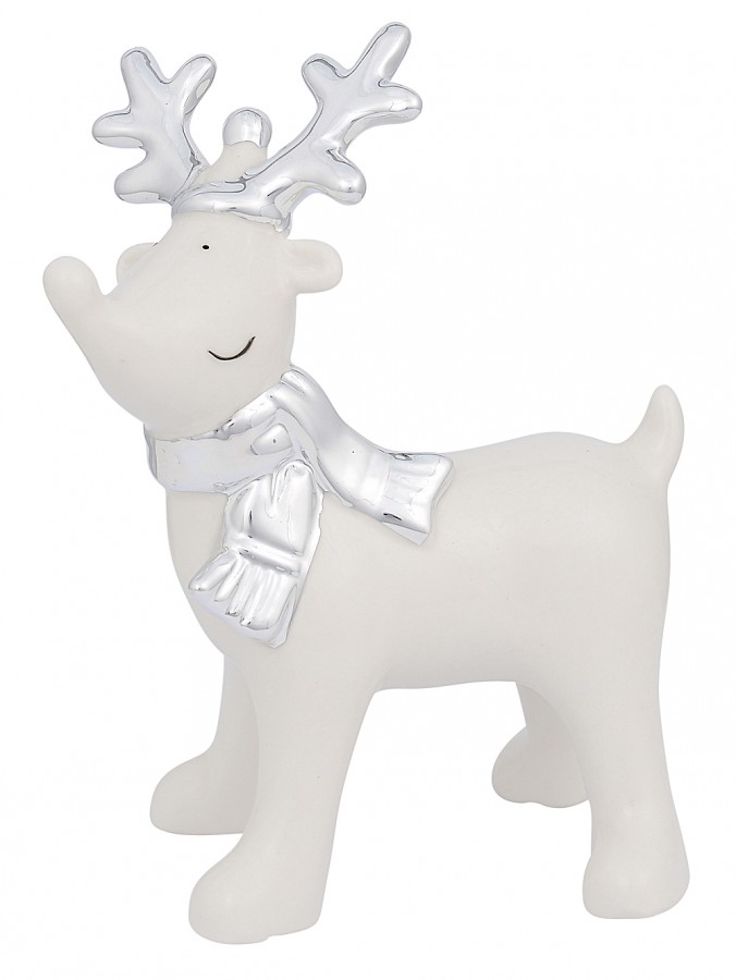 White Winter Reindeer With Scarf Ceramic Christmas Ornament - 14cm