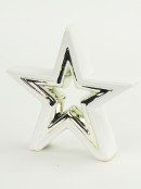 3D White Ceramic Star Ornament With Champagne Accent Stripe - 14cm
