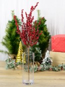 70cm Deep Red Berry Spray With Sequins Long Christmas Stem