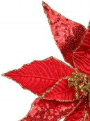 Three Style Red With Gold Glitter Decorative Poinsettia Floral Pick - 27cm