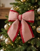 Red & Cream Ticking Stripe Fabric Padded Signature Bow | 51cm