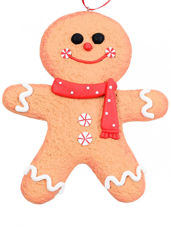 Gingerbread Man Cookie With Dotted Scarf Christmas Tree Decoration - 13cm