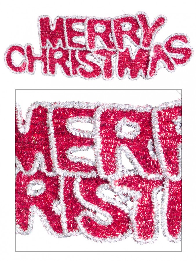 Metallic Tinsel Merry Christmas Sign Hanging Decoration - 83cm