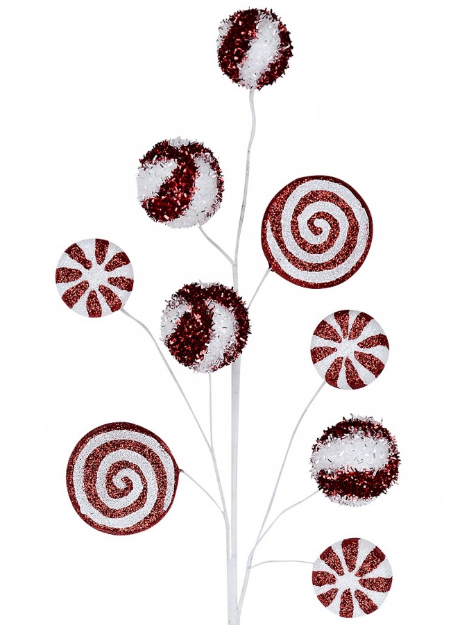 Red & White Peppermint Candy Christmas Lollipop Long Stem - 20cm Wide