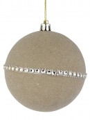 2x 95mm White & Coffee Flocked Baubles With Encrusted Diamantes