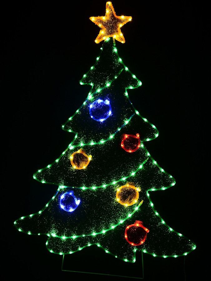 Green Tinsel Mesh Decorated Christmas Tree & Twinkle LED Light Display - 1.2m