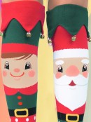 Madmia Red & Green Jingle Bells Design Christmas Socks - One Size Fits Most