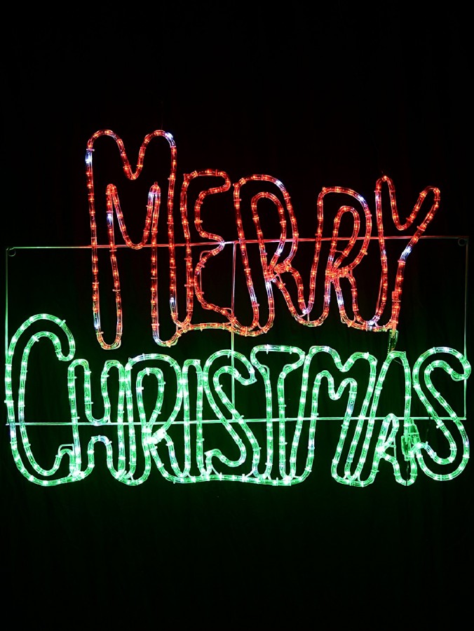 Red & Green Merry Christmas With Cool White Twinkle LED Light Display - 94cm