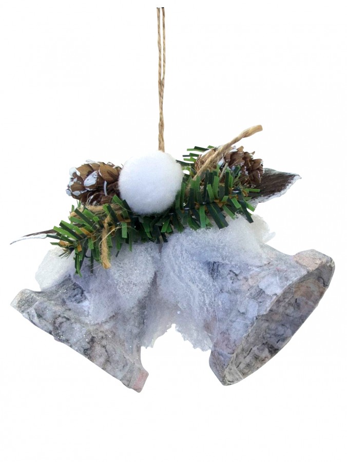 Frost Covered Double Bells Hanging Decoration - 12cm