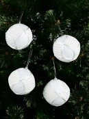 White Geometric Corded Baubles With Pearl Beads & Silver Glitter - 4 x 80mm