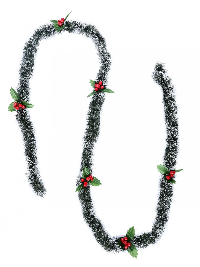2.7m White Tip Fir Needle With Holly & Berry 5ply 70mm Tinsel Garland