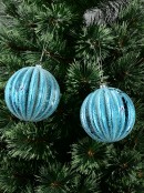 2x Dynamic Turquoise Signature Ridge Textured & Glitter Ball Bauble | 10cm