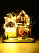 Santa With Bell At Factory Illuminated Battery Christmas Village Scene - 18cm