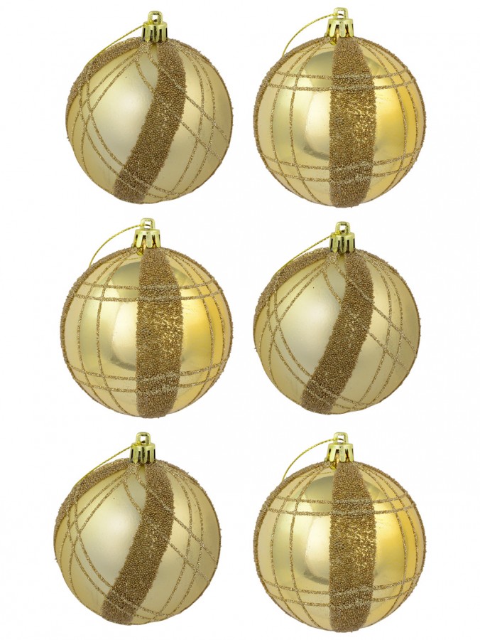 Matte Gold With Gold Sprinkle & Glitter Detail Baubles - 6 x 80mm