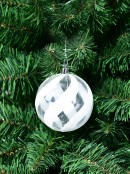 80mm White With Glitter & Clear Candy Swirl Christmas Ball Bauble