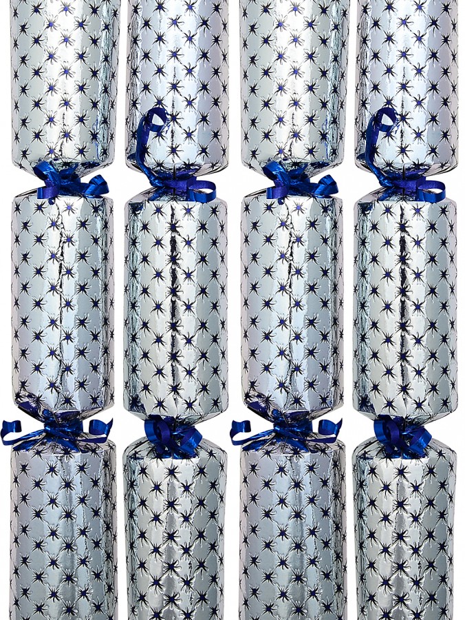 Shiny Silver With Blue Dot & Patterns Christmas Cracker Bon Bons - 50 x 30cm