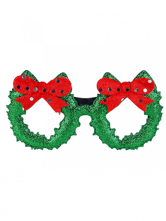 Green Christmas Wreaths & Red Bows Fun Novelty Glasses - One Size Fits Most