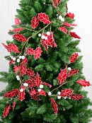 1.8m Red Velvet Holly Leaf & Snow Berries Christmas Vine Garland