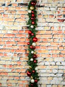 Decorated Red & Gold Bauble, Ribbon & Twigs Pine Christmas Garland - 2.7m
