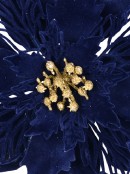 Dark Navy Blue With Gold Stamen Poinsettia Christmas Flower Pick - 22cm