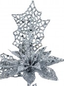 Silver Glitter Filigree Leaf & Flower Decorative Christmas Spray Stem - 42cm