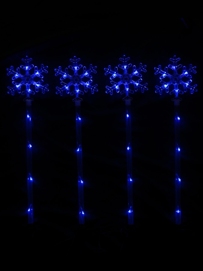 4x 67cm Blue LED Snowflakes Solar Path Light Set