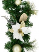 Decorated White Poinsettia, Mistletoe, Berries & Baubles Pine Garland - 2.3m