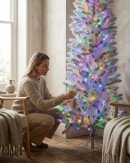 2.3m Slim White Flocked Pyrenees Spruce Pre-Lit Tree | 878 Tips & 440 LED